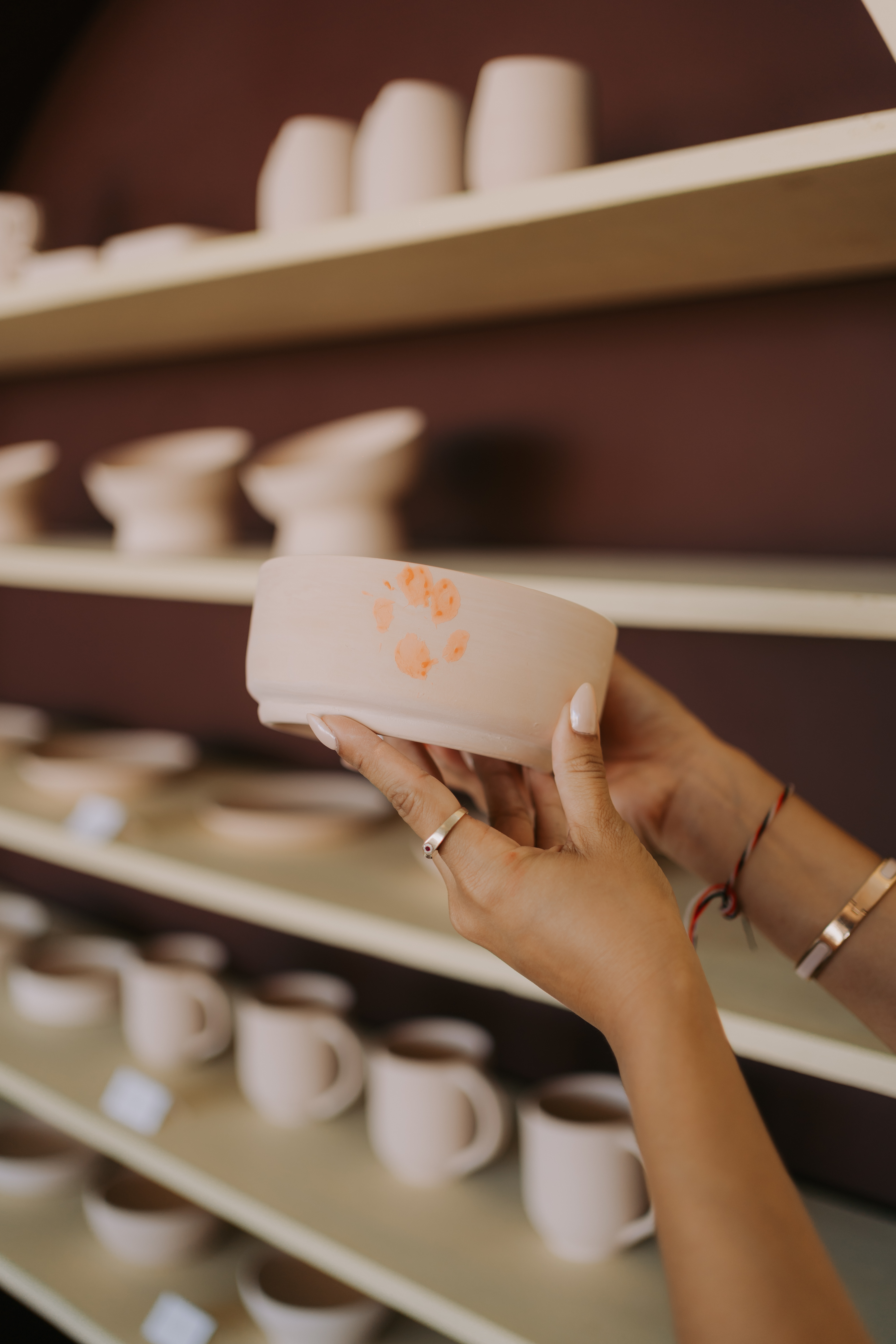 Handmade ceramics on display at Mud House